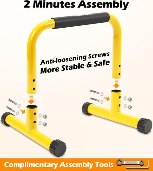TABEKE Push Up Bar, 14'' High Steel Parallettes & Dip Bar with Foam Handle for Home Gym Strength Training