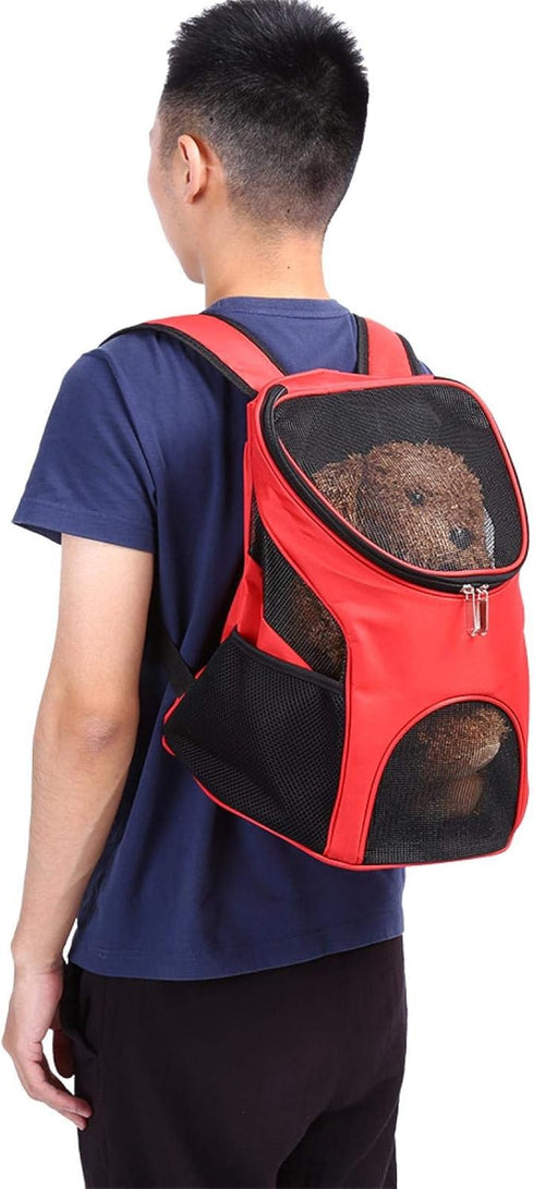 Pet Carrier Backpack, Dog Front Carrier, Cat Backpack Carrier for Traveling, Hiking, Cycling with Ventilated Mesh (Red)