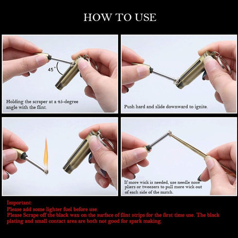 Permanent Match Metal Matchstick Flint Fire Starter - Keychain Lighter for Camping, Hiking, Emergency Survival Gear