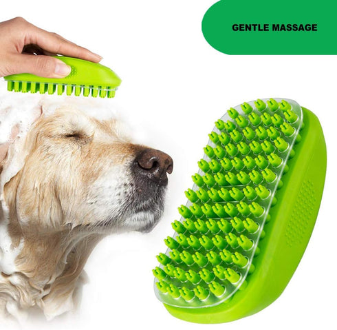 Rubber Dog Bath & Massage Brush - Cat Shampoo Scrubber with Soft Silicone Bristles for Short & Long Hair Pets