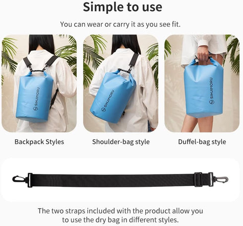 Sinjimoru Lightweight Multifunctional Waterproof Boat Bag, 15L Water Beach Backpack for Travel, Kayaking, Camping
