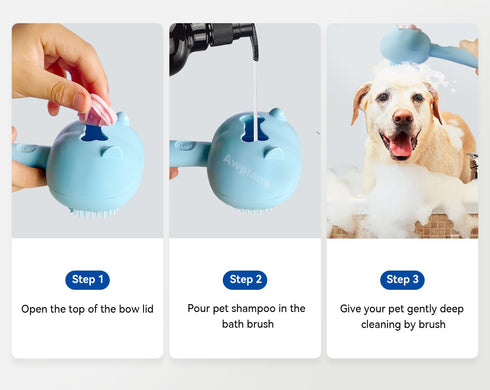 Dog & Cat Brush, Soft Shampoo Dispenser Brush for Bathing, Deep Cleaning Grooming Supplies for Short & Long Hair Pets