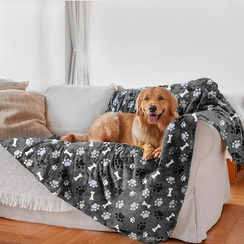 Waterproof Dog Blanket, Super Soft Warm Fluffy Pattern Printing Facecloth, Washable Outdoor Pet Blanket for Large Dogs