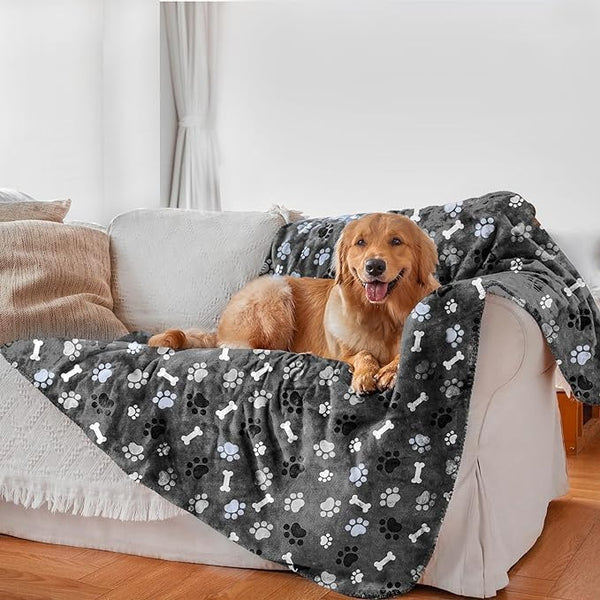 Waterproof Dog Blanket, Super Soft Warm Fluffy Pattern Printing Facecloth, Washable Outdoor Pet Blanket for Large Dogs