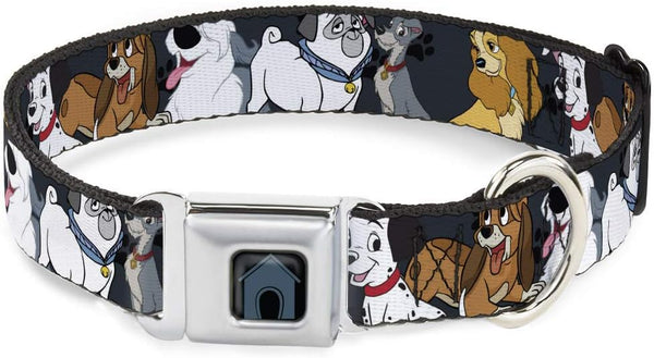 Buckle-Down Dog Collar Seatbelt Buckle Disney Dogs Group Collage Paws Gray Black, 1.5 Inch Wide - Fits 16 to 23 Inches