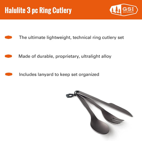 GSI Outdoors Halulite 3 Piece Cutlery Set - Spoon, Fork, Knife for Camping