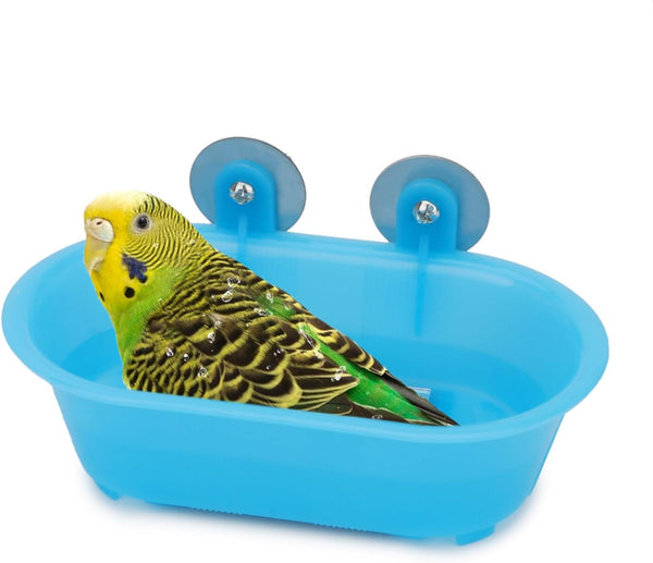 Hypeety Bird Bath with Mirror, Portable Bird Bathroom for Pet Parrots, Bathing Tub Accessories (Blue-Bird Bathtub)
