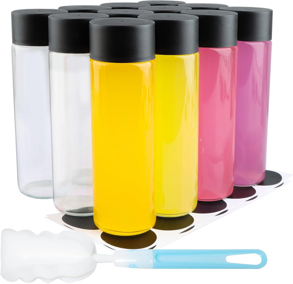 HWASHIN 12 Pack 12oz Glass Water Bottles, 350ml Empty Glass Drink Bottles with
