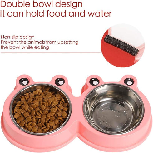 Skrtuan Stainless Steel Pet Bowls - Double Food & Water Bowls for Dogs, Cats, Non-Slip Feeder
