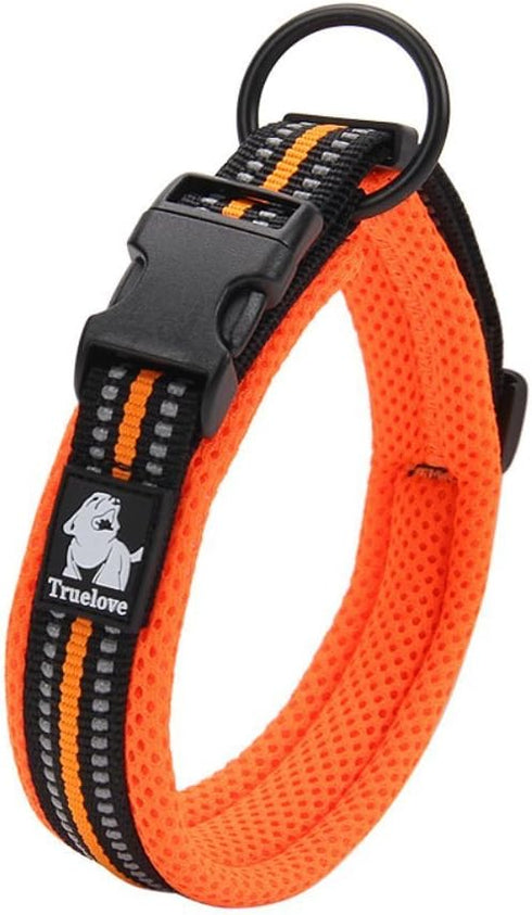 Creation Core Reflective Dog Collar with Ring, Breathable Mesh Soft Padded Adjustable Nylon Pet Collar, Orange XS
