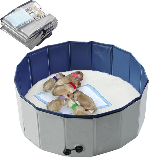 Artilife Dog Whelping Box, 32" Dia. x 12" H Grey Whelping Pen for Puppies and Birthing Supplies.