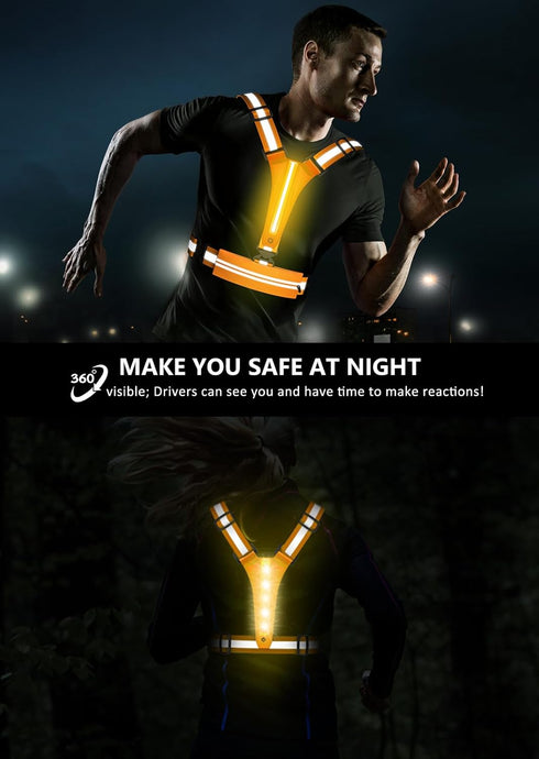LED Reflective Vest Running Gear, USB Rechargeable Light Up Running Vest Chest Phone Holder for Runners Night Walking,6-11hrs Light Adjustable Waist/Shoulder for Women Men Kids