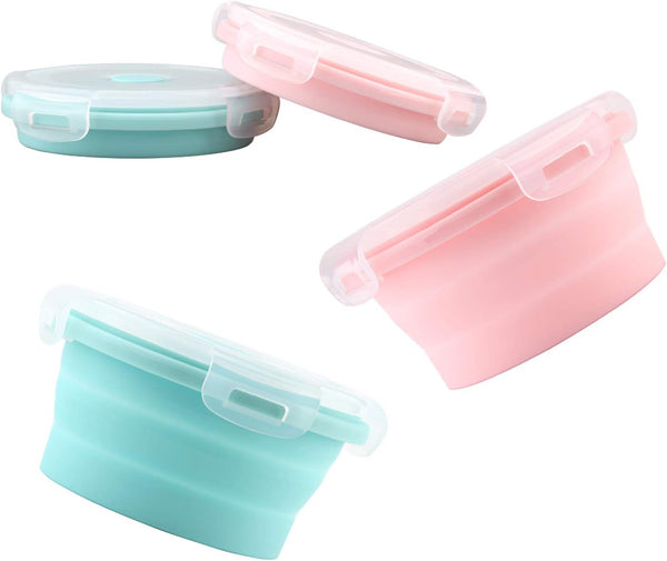 Luter 2 Pieces Collapsible Dog Bowls, Silicone Food Water Travel Bowl with Lids, Portable Pet Feeding Cup 350ml (Pink &