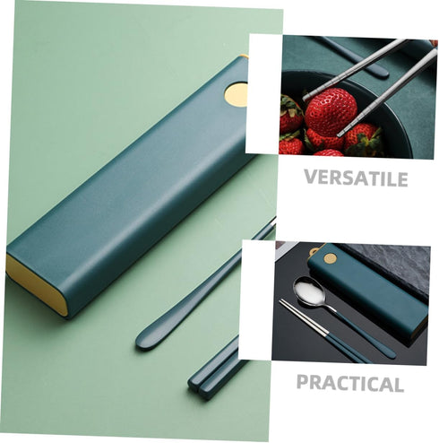 Set Stainless Steel Reusable Tableware with Carrying Box Portable Cutlery Kit Including Spoon and Chopsticks