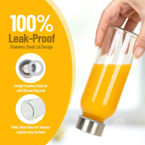 10oz, 8 Pack Luxfuel Glass Juice Bottles with Lids Reusable Glass Water Bottle with Stainless Steel Caps & Straws, Leak