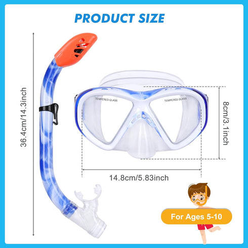 Kids Snorkel Set, Anti-Fog Diving Mask & Swimming Goggles, Dry Top Snorkel Equipment for Ages 5-10