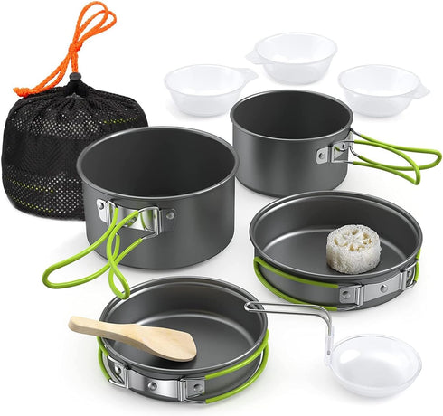 Lixada Camping Cookware Set, 11PCS Non-Stick Lightweight Pot Pan Bowls for Outdoor Camping