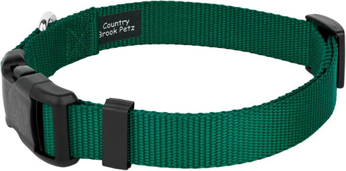 Country Brook Petz Dog Collar, American-Made, Medium, 3/4 Inch Wide, Deluxe Heavy Duty Nylon, Green