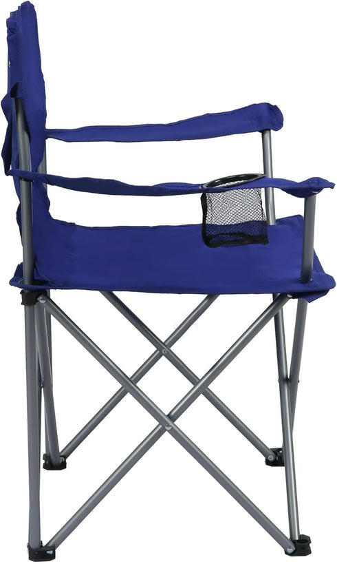 Generic Portable Quad Folding Camp Chair with Cup Holder and Carry Bag, Outdoor Lawn Chair for Travel, Royal Blue