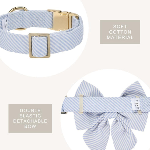 Adjustable Pet Bow Tie and Dog Collar for Small Medium Large Dogs - Cute Lady Bowtie Collar, Comfort Soft Cotton (Blue