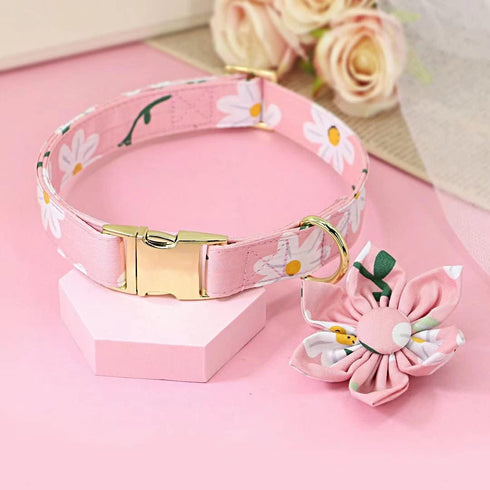 Beirui Cute Girl Dog Collars, Floral Patterns for Small Medium Large Dogs, Wedding Holiday (L: Neck 17-25", Pink)