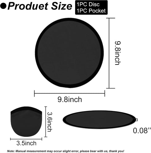 1PC 9.8'' Foldable Flying Disc Fans with Bags, DIY Handheld Black Egde Fabric Folding Fan for Outdoor Game Activities