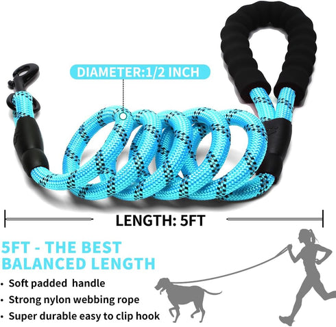 COOYOO Dog Leash 5/6 FT - Comfortable Padded Handle with Highly Reflective Threads for Small Medium and Large Dogs