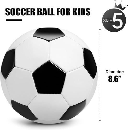 Size 5 Soccer Balls with Pump, Indoor Outdoor Sports Play Balls for Kids Teens Youths Adults (White and Black 2 Pcs)