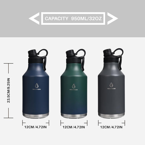 Insulated Water Bottle with Straw Lid, 64 Oz Double Wall Stainless Steel for Hot and Cold Beverages