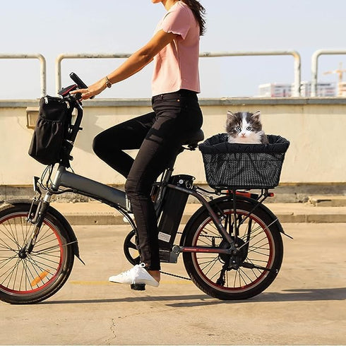 Rear Bike Basket, Bicycle Rack Basket with Rainproof Reflectors and Cargo Net, 15.45 * 11.6 * 7.1 inches