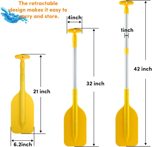 Telescoping Boat Paddle, Collapsible Oar for Kayaking, Rafting, Jet Ski, 21'' - 42'', 2 Pack