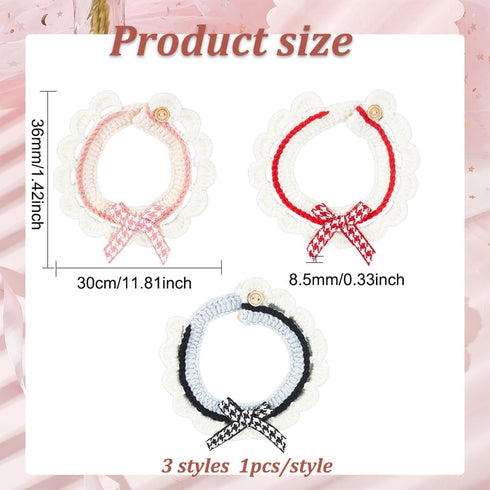 FINGERINSPIRE 3PCS Knitted Cat Collars Handmade Pet Collar with Buckles Adjustable Bow Tie Pet Collar Rose Brown Blue Handmade Collars Wool Hand-Woven Scarf Cat Collar Puppy Collar for Pet Kitty Cat