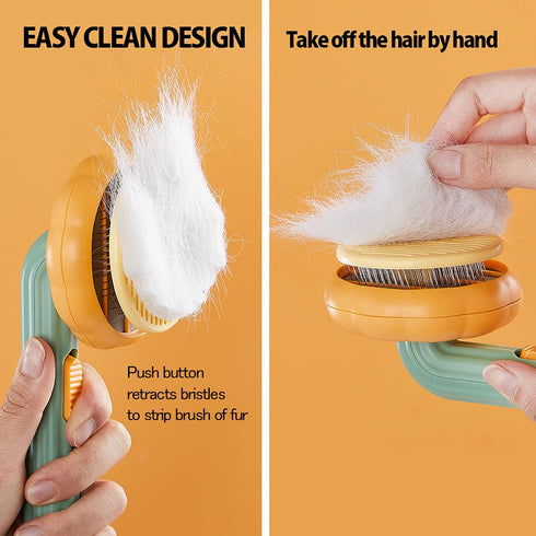 Cat Brush with Release Button, Cute Pumpkin Shape Groom and Clean Dog Comb, Self Cleaning Doodle Brush for Cats and Dogs