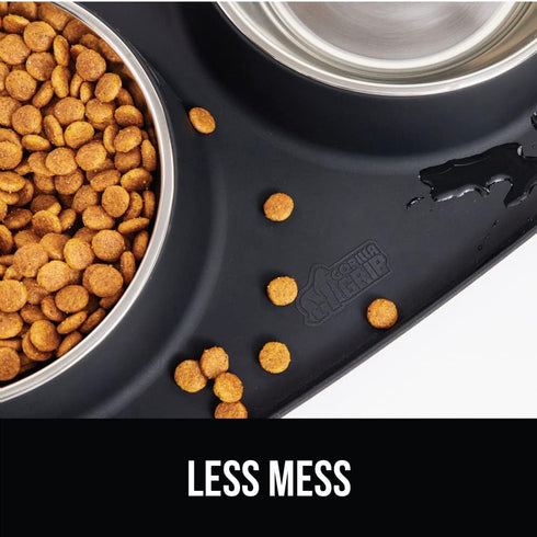 Gorilla Grip 100% Waterproof BPA Free Cat and Dog Bowls, Silicone Feeding Mat Set with Stainless Steel Bowl