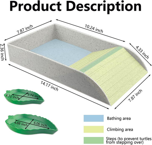 GSYUWIH 5 Set,Gray Pcs Tortoise Water Dish Tortoise Water Dish with Ramp and Turtle Water Bowl,Turtle Feeder Ball,Scrub