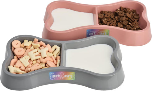 Lightweight Small Dog Puppy Cat Food and Water Bowls, 6 oz Double Pink Plastic Portable Dish