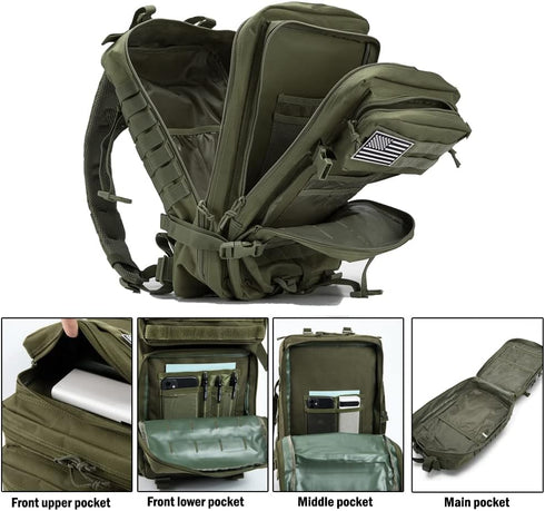 QT&QY 45L Military Tactical Backpack for Men, MOLLE 3 Day Assault Pack, Ideal for Camping, Hiking, Trekking