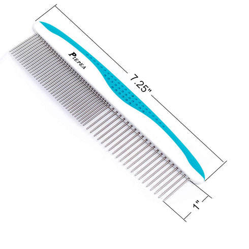 Pet Comb, Stainless Steel Teeth Comb for Dogs & Cats, Grooming Kit for Removing Knots, Mats, and Tangles, 7 1/4"