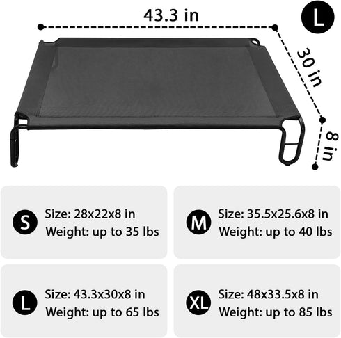 pettycare Elevated Outdoor Dog Bed, Raised Dog Cot for Large Dogs, Waterproof Cooling Bed with Breathable Mesh, Black,