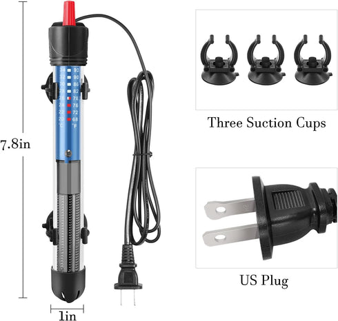 Adjustable Hitop Aquarium Heater 25W/50W/100W/300W, Submersible Glass Water Heater for 5 – 70 Gallon Fish Tank (50W)