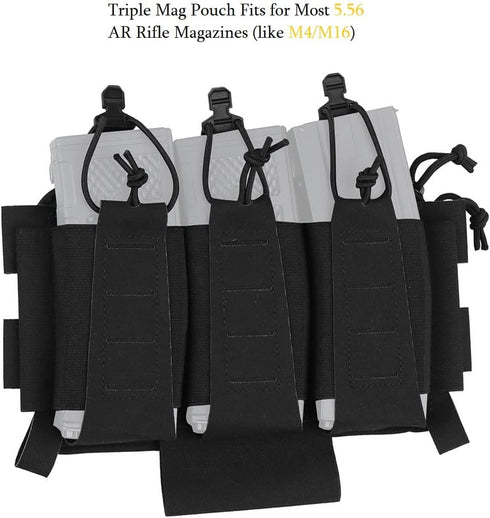 Triple 5.56 Mag Pouch with Utility Bag, Hook-and-Loop Tactical Placard for Magazines