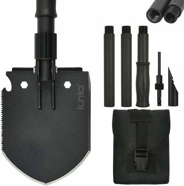 iunio 35in Folding Shovel, Camping Shovel, Heavy Duty Carbon Steel Military Style Entrenching Tool, Collapsible Spade