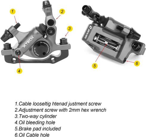 MTB Road XTECH HB-100 - MTB Road Line Pulling Hydraulic Disc Brake Calipers Front & Rear E-BIKE Set