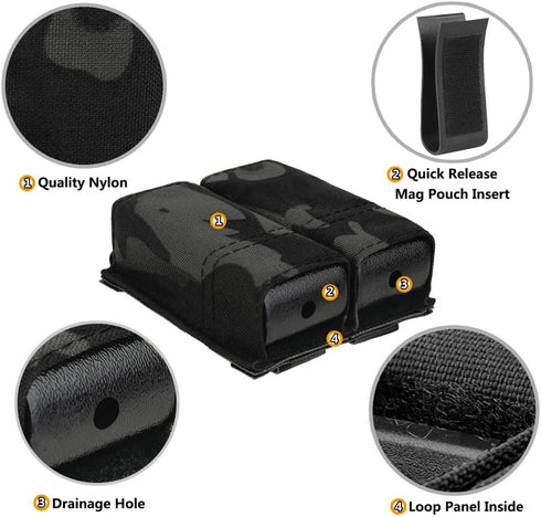 KRYDEX Single/Double Pistol Mag Pouch - Nylon 9mm Quick Release Magazine Insert