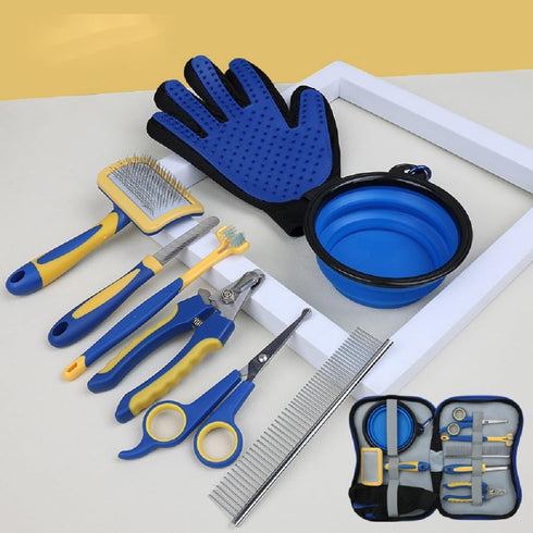 TSINGS 8-Piece Pet Grooming Tools Kit with Hair Comb, Steel Comb, Nail Clipper, File, Clipper, Toothbrush