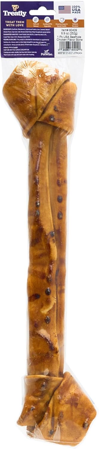 USA Beefhide Bones 15-17" Dog Chew Treats - Chicken Flavor, 1 Count/1 Pack