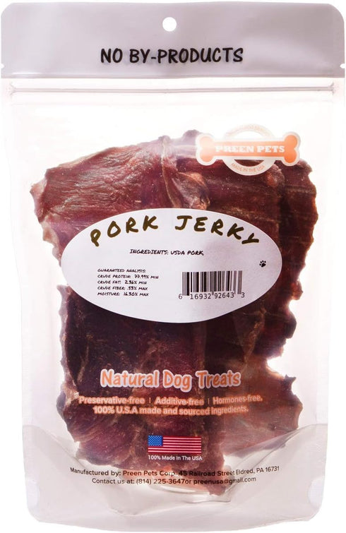 Preen Pets Pork Jerky Dog Treats - 100% USA Pork Loin (1 Pound)