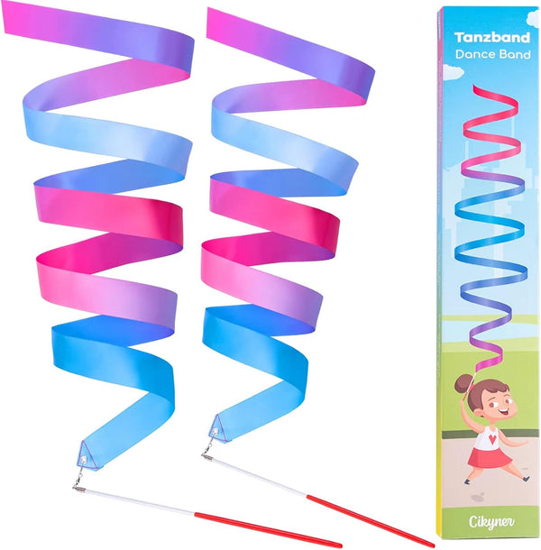 Gymnastics Ribbon 2 Pack, Colorful Dance Band with Stick, Ideal for Children’s Birthday Party or Christmas