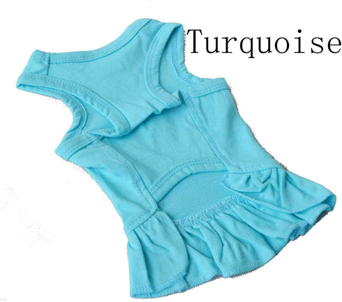 Pet Clothes Small Dog Clothing Blank Color Sport Dress, T-Shirts for Small Female Dogs, 100% Cotton (L, Turquoise)