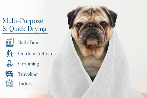 DAN RIVER 100% Cotton Dog Bath Towel, Ultra Soft 450 GSM, Quick Drying, 20x40 inches, White